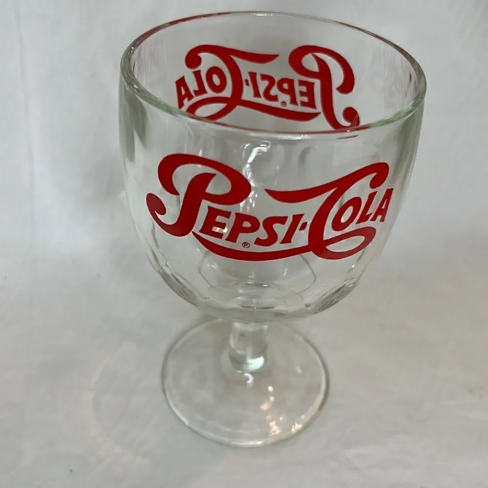 Pepsi Cola Soda Vintage Drinking Glass 3 3/4 Inches Round 6 Inches Tall Red